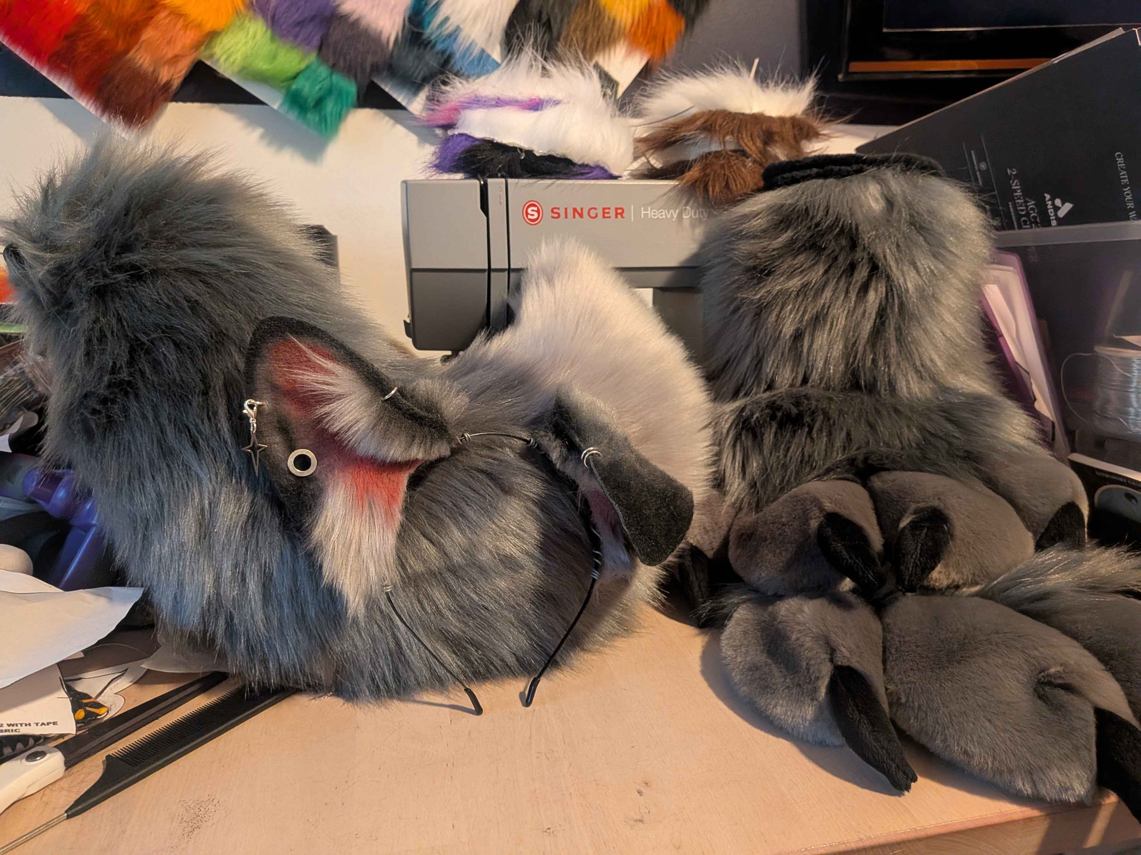 Grey Puppy Set - Ears, Half-Curl Tail, Paws!