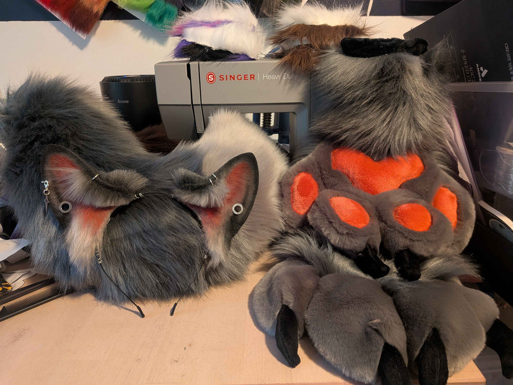 Grey Puppy Set - Ears, Half-Curl Tail, Paws!