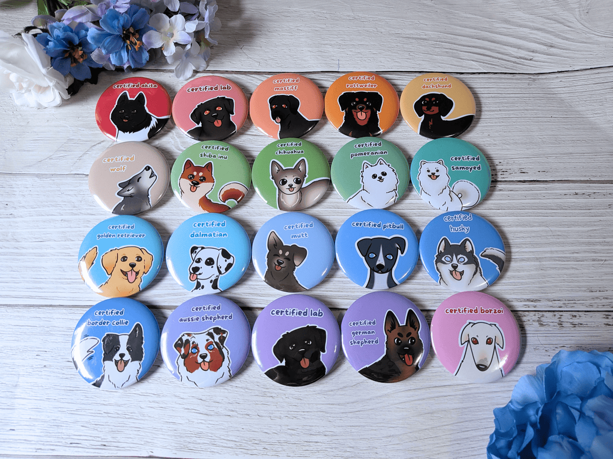 Dog Breed Button Pins - puppypilled