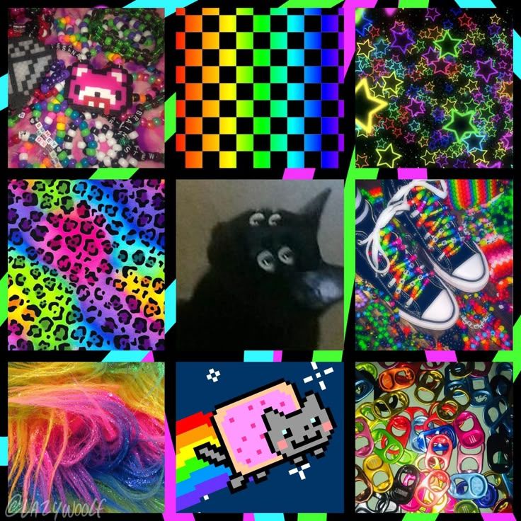 Rainbow Neon Rave/Scenecore Kitty Moodboard Ears